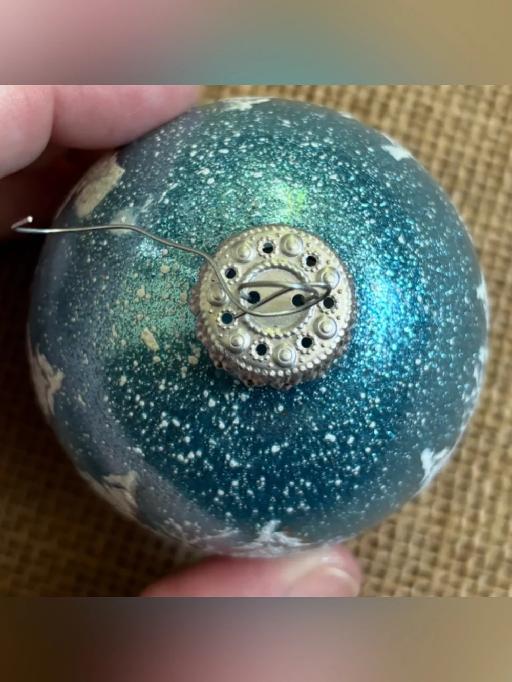 Vintage Krebs Turquoise Bliss Frosted Forest Glass Ball Ornament Christmas
